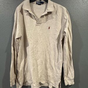 Ralph Lauren Men's Heather Cream Long Sleeve Polo Shirt